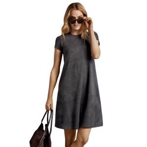 J. MCLAUGHLIN Faux Suede Crew Neck Cap Sleeve Swing Dress Gray, Sz M